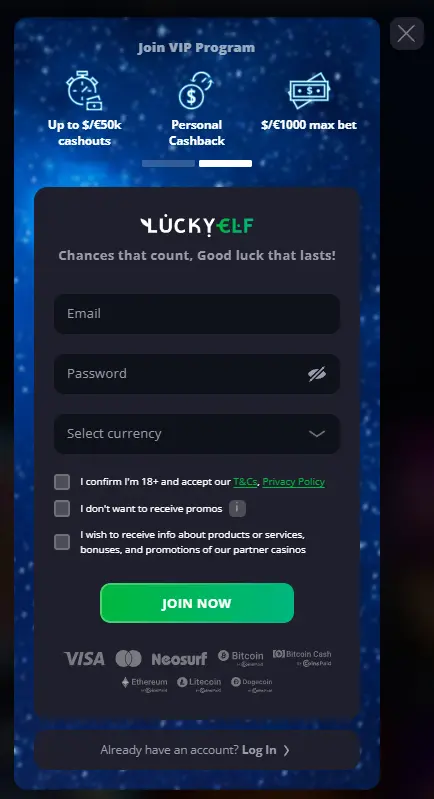 Lucky Elf Casino Australia registre